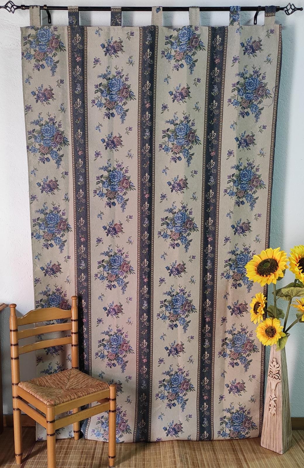 Cortina de calle Ramos de Flores Azules 140×260 cm en Jacquard
