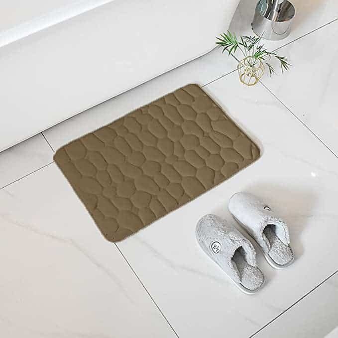 Alfombra Baño Color Sólido Taupe Antideslizante Alfombra Suave Absorbente con Dibujo Geométrico para Baño Dormitorio Pasillo Sala de Estar Cocina Hay dos Medidas (40 x 60 cm y 50 x 70 cm).