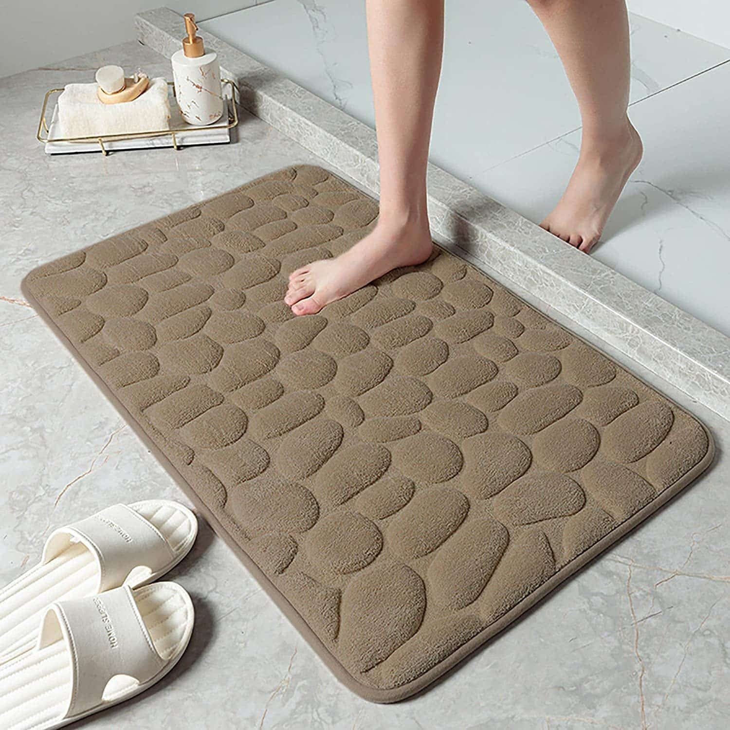 Alfombra Baño Color Sólido Taupe Antideslizante Alfombra Suave Absorbente con Dibujo Geométrico para Baño Dormitorio Pasillo Sala de Estar Cocina Hay dos Medidas (40 x 60 cm y 50 x 70 cm). - Imagen 7