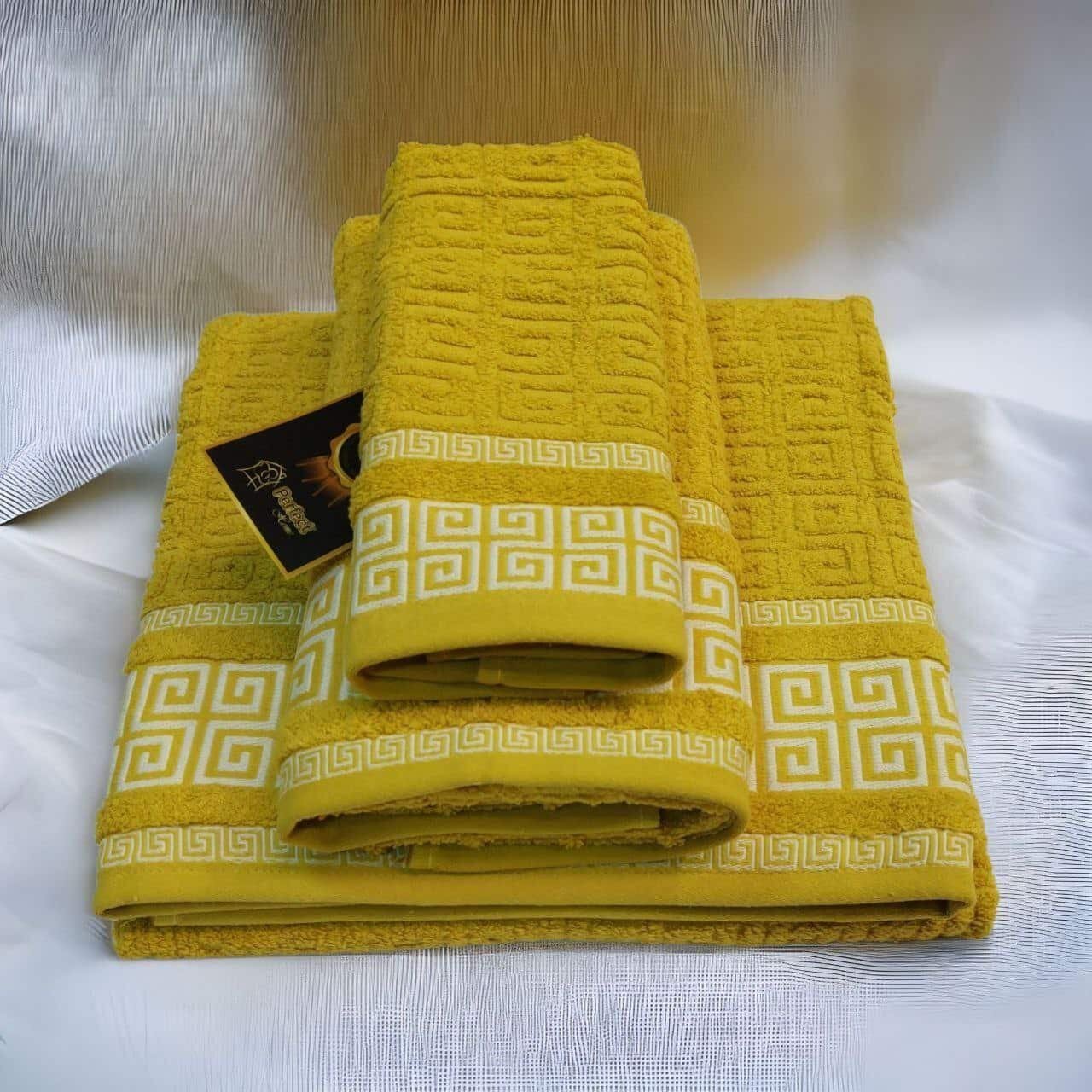 Toallas de baño de %100 algodón Portugués de alta calidad Juego de toallas Grego en Mostaza gruesas y duraderas de 600g. - Imagen 4