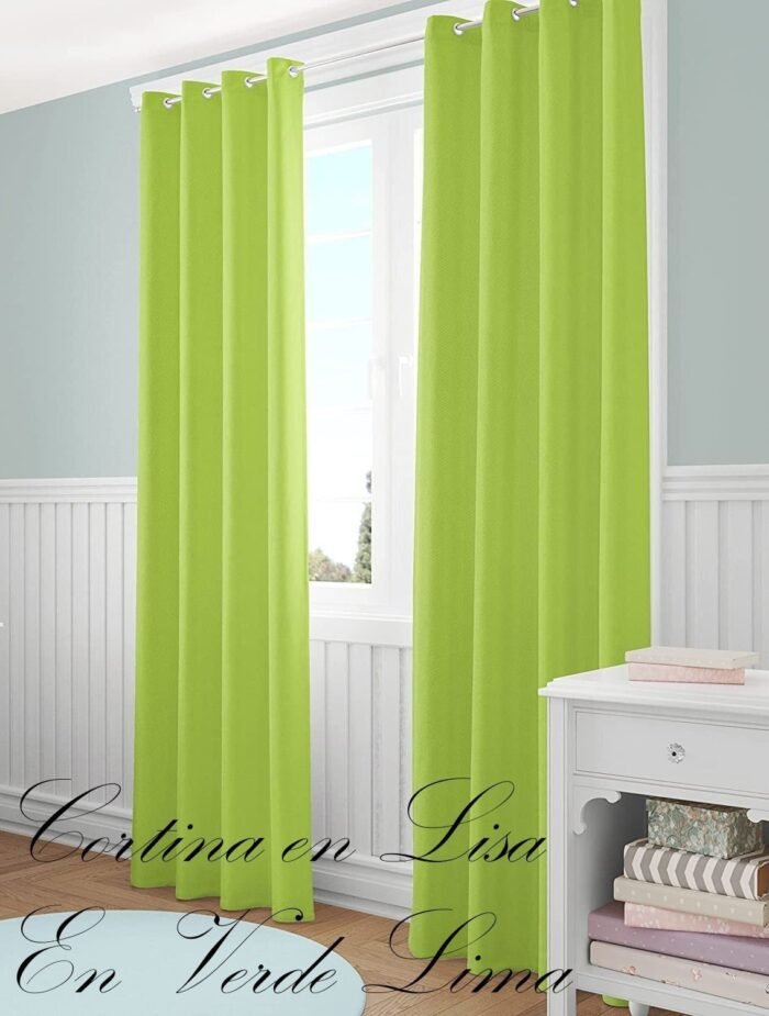 Cortina Salón, Dormitorio, diseño en Liso en Verde Lima Semi Translúcidas con 8 Ojales Medidas Paneles de 140 x 260 cm. - Imagen 4