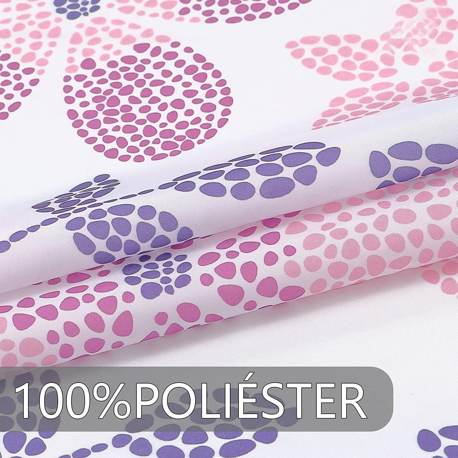 Cortina de baño impermeable y bañera , Resistente al Moho, Anti Moho y Impermeables 100% Polyester Modelo, Flores en Bicolor Rosa - Imagen 4