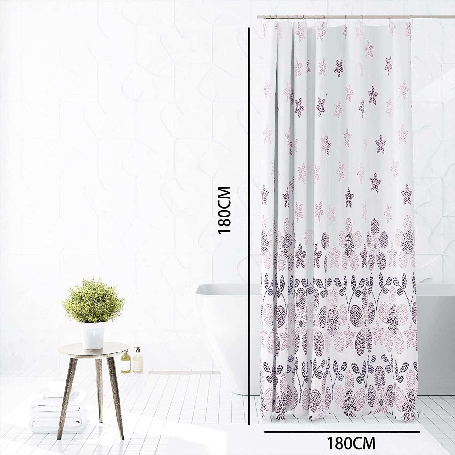 Cortina de baño impermeable y bañera , Resistente al Moho, Anti Moho y Impermeables 100% Polyester Modelo, Flores en Bicolor Rosa - Imagen 6
