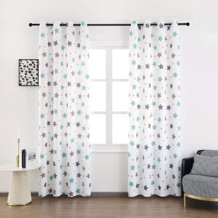 Cortinas Infantiles y Juvenil  en color Verde agua cada Panel de Medidas 140x260cm  Estampado de Estrellas para Habitación ,Sala.