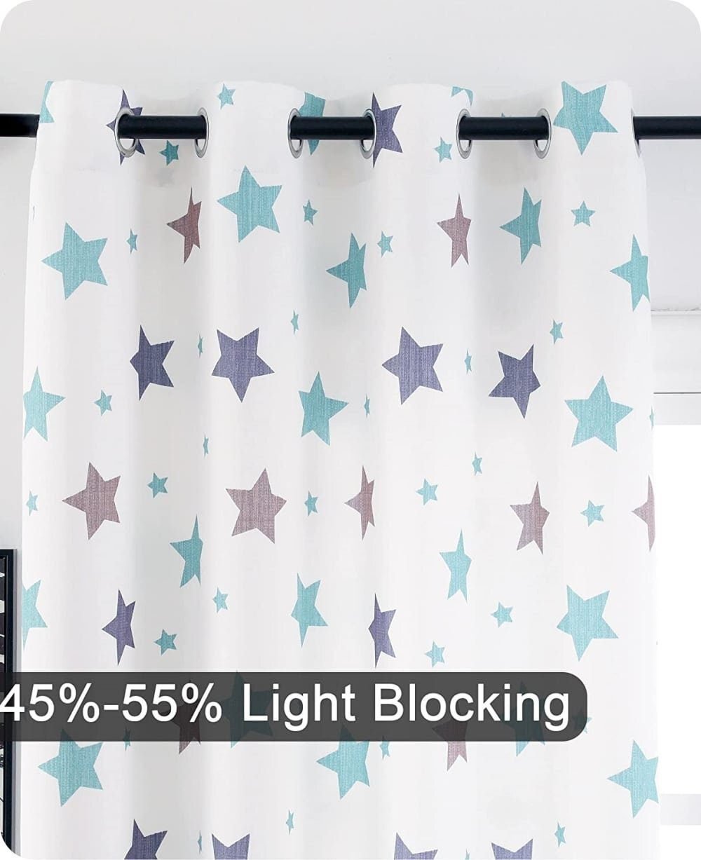 Cortinas Infantiles y Juvenil en color Verde agua cada Panel de Medidas 140x260cm Estampado de Estrellas para Habitación ,Sala. - Imagen 2
