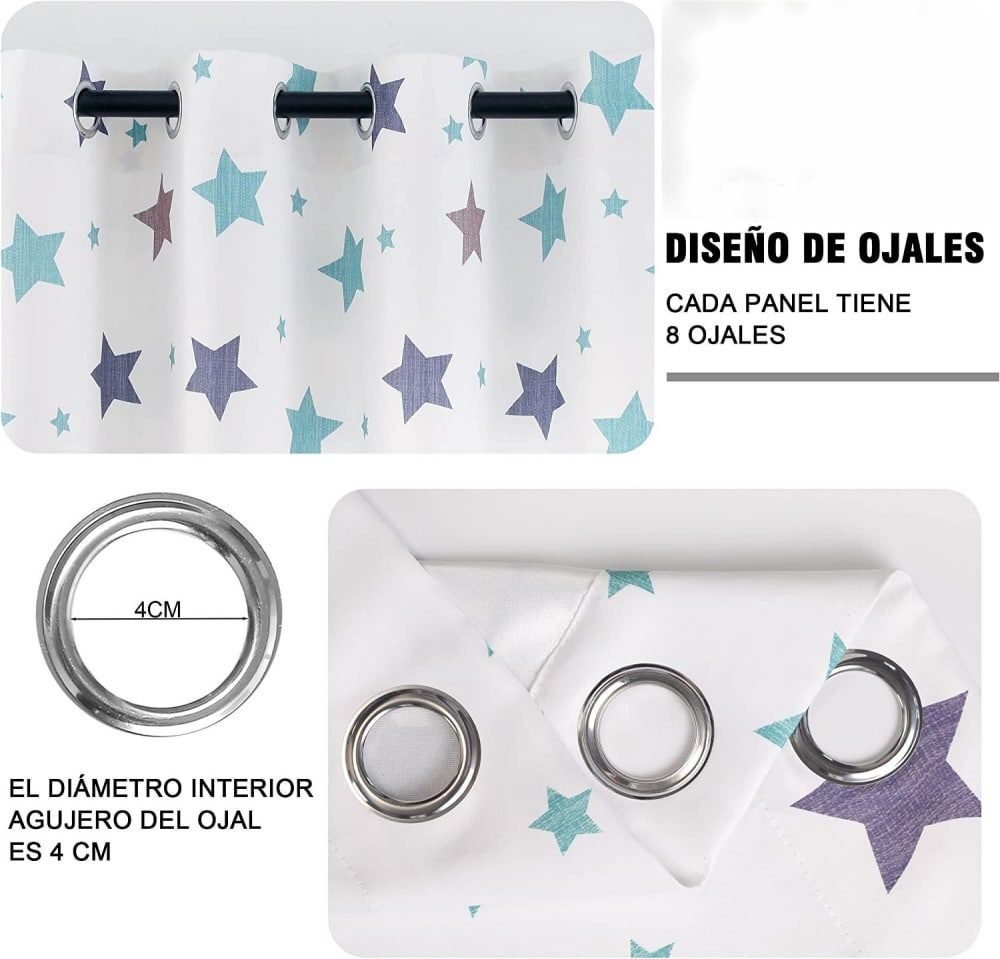 Cortinas Infantiles y Juvenil en color Verde agua cada Panel de Medidas 140x260cm Estampado de Estrellas para Habitación ,Sala. - Imagen 3