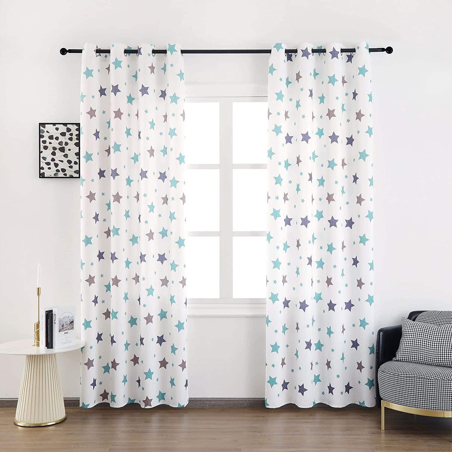 Cortinas Infantiles y Juvenil en color Verde agua cada Panel de Medidas 140x260cm Estampado de Estrellas para Habitación ,Sala. - Imagen 5