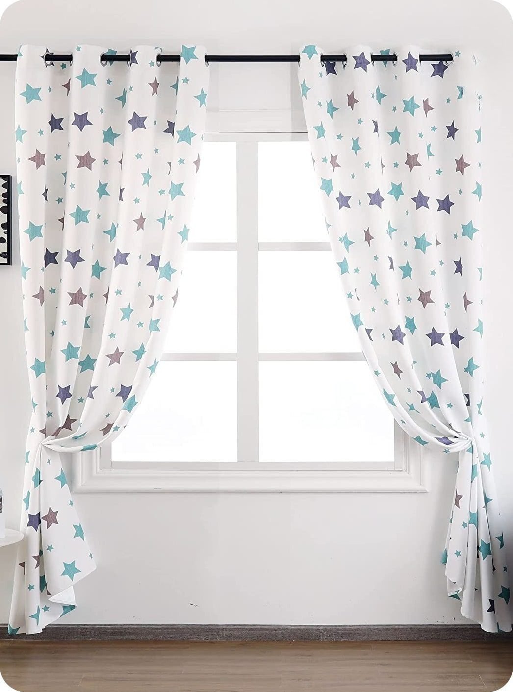 Cortinas Infantiles y Juvenil en color Verde agua cada Panel de Medidas 140x260cm Estampado de Estrellas para Habitación ,Sala. - Imagen 6