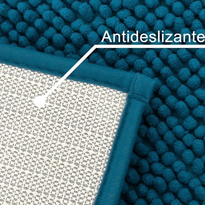 Alfombra Baño Antideslizante Suave Absorbente Color Azul Océano Sólido con Dibujo Geométrico para Baño . - Imagen 4