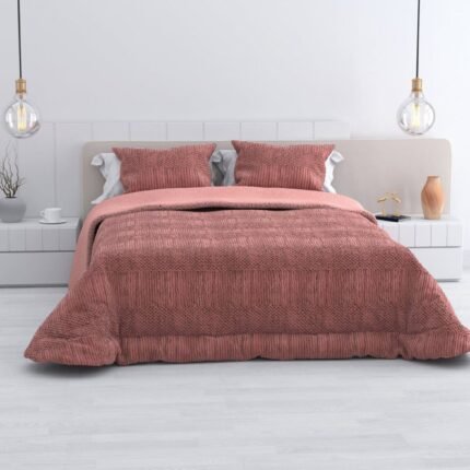 Edredón Sherpa Nórdico Cama Rosa Jacquard Waves: Sedalina Tacto Peluche, Sherpa Interior, 600grs Gramaje, 260cm Largo + Fundas Almohadas Regalo 50x70cm.