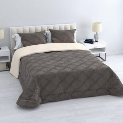 Edredón Visón Sherpa Cama 90-150cm Marrón: Diamond Tacto Peluche, Sherpa Interior, 600grs Gramaje, 260cm Largo + Fundas Almohadas Regalo 50x70cm.