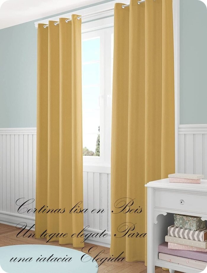 Cortina Salón, Dormitorio, diseño en Liso en Beis Dorado Semi Translúcidas con 8 Ojales Medidas Paneles de 140 x 260 cm. - Imagen 4