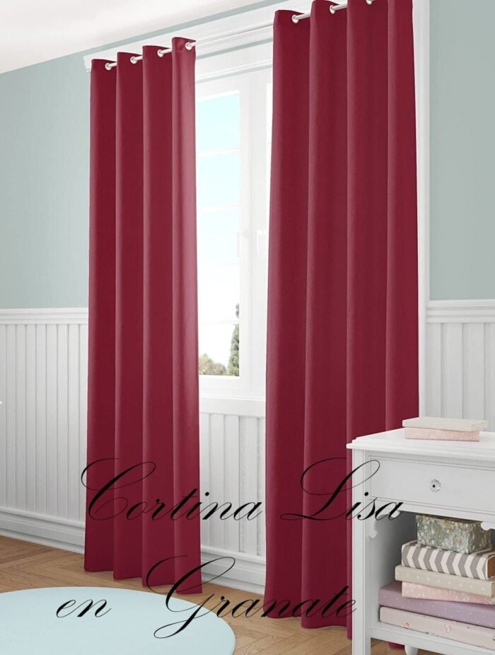 Cortina Salón, Dormitorio, diseño en Liso en Granate Semi Translúcidas con 8 Ojales Medidas Paneles de 140 x 260 cm. - Imagen 3