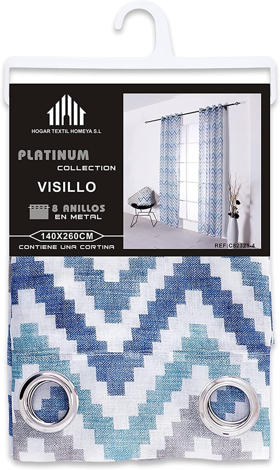 Visillos translúcido cortina estampado, salón dormitorio estampado color multicolor azules es con 8 Ojales de acero. - Imagen 2