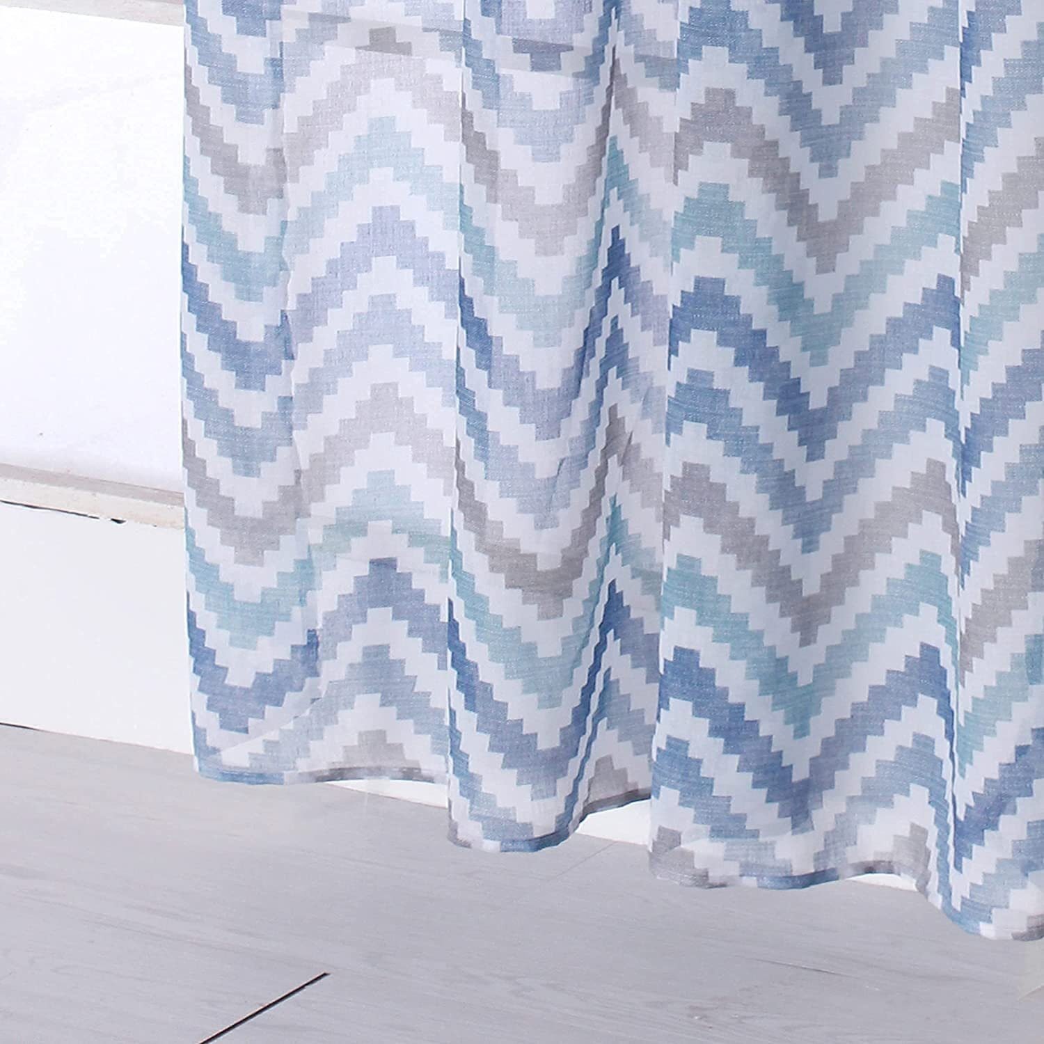 Visillos translúcido cortina estampado, salón dormitorio estampado color multicolor azules es con 8 Ojales de acero. - Imagen 3