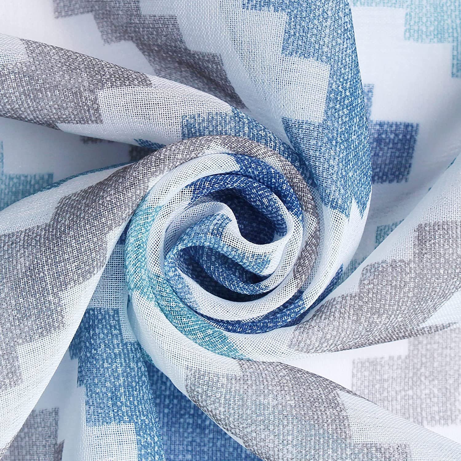 Visillos translúcido cortina estampado, salón dormitorio estampado color multicolor azules es con 8 Ojales de acero. - Imagen 4