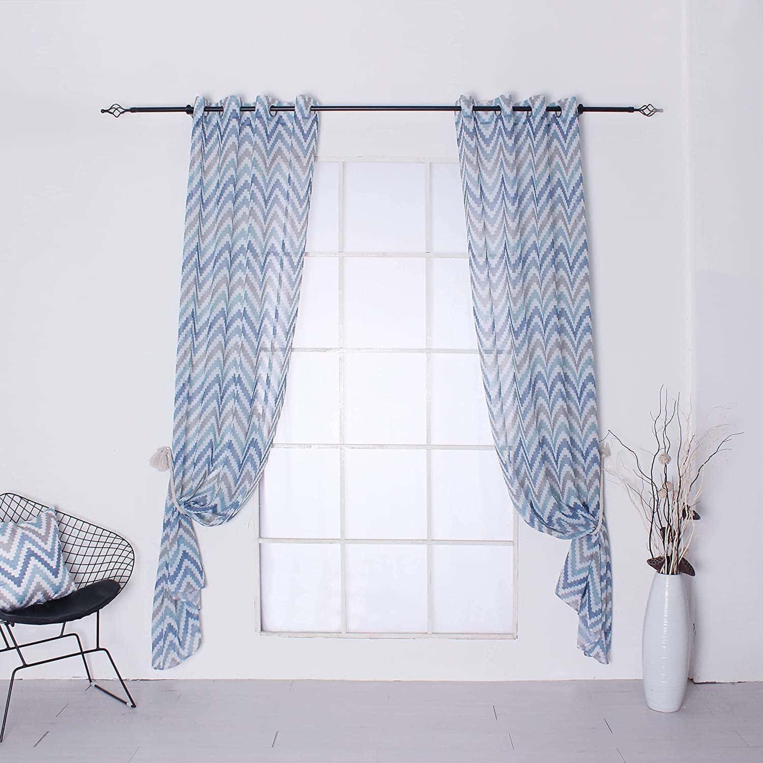 Visillos translúcido cortina estampado, salón dormitorio estampado color multicolor azules es con 8 Ojales de acero. - Imagen 5