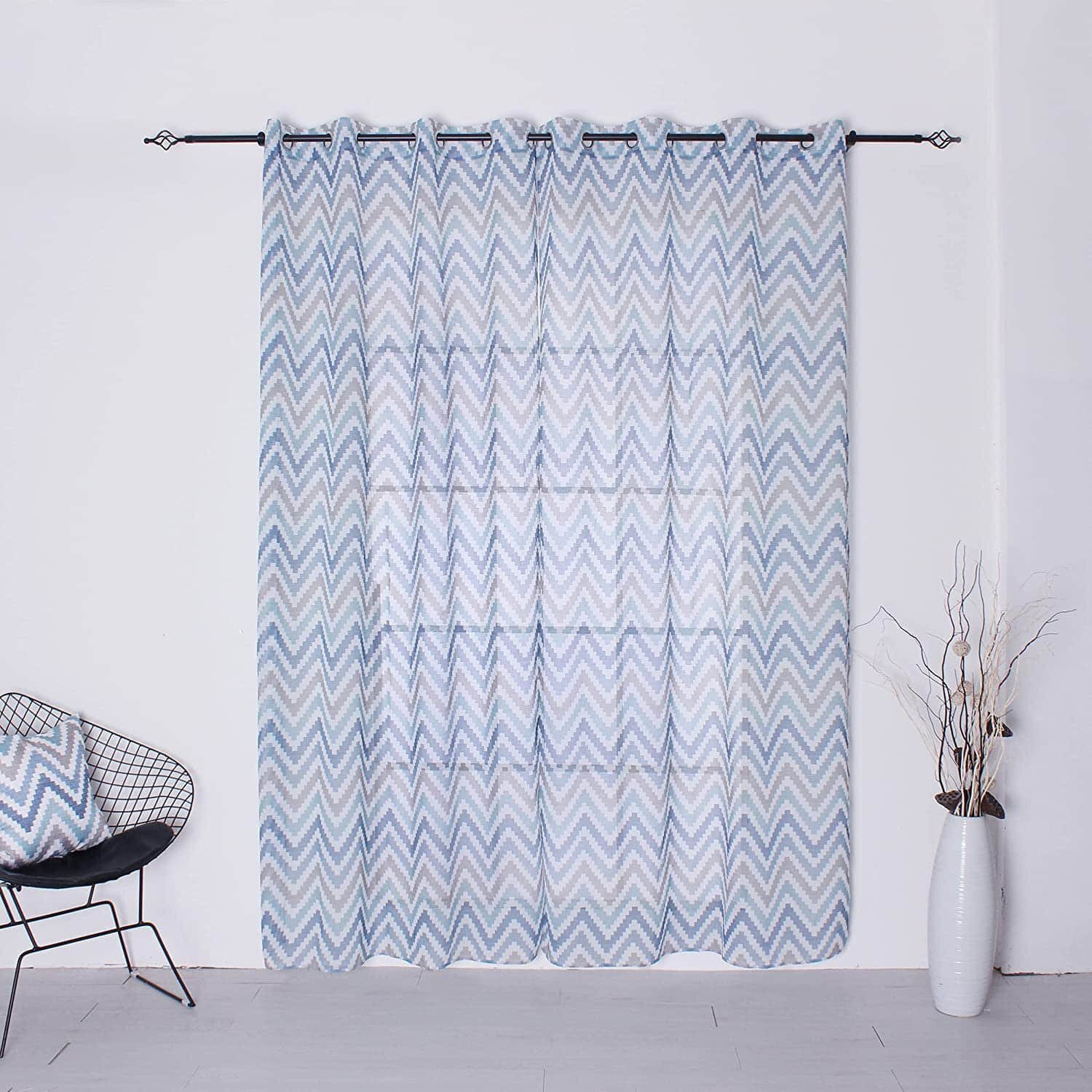 Visillos translúcido cortina estampado, salón dormitorio estampado color multicolor azules es con 8 Ojales de acero. - Imagen 6