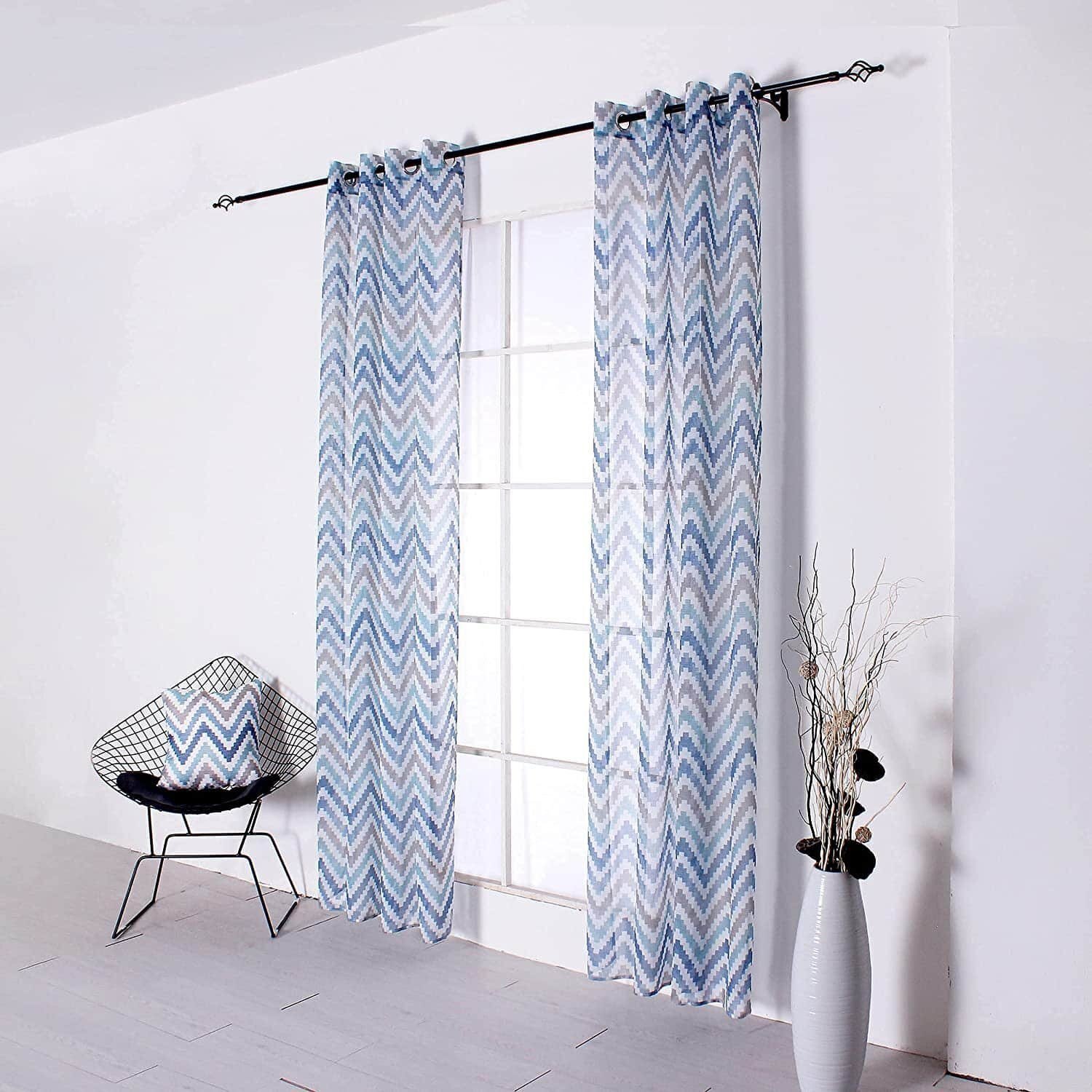 Visillos translúcido cortina estampado, salón dormitorio estampado color multicolor azules es con 8 Ojales de acero. - Imagen 7