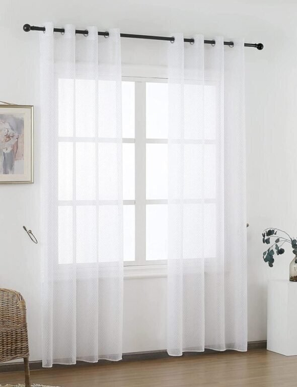 Visillos de dormitorio, Blanco lluvia en Dorado ,Traslucido para Salón Sala de Estar, Medidas (140x260cm).