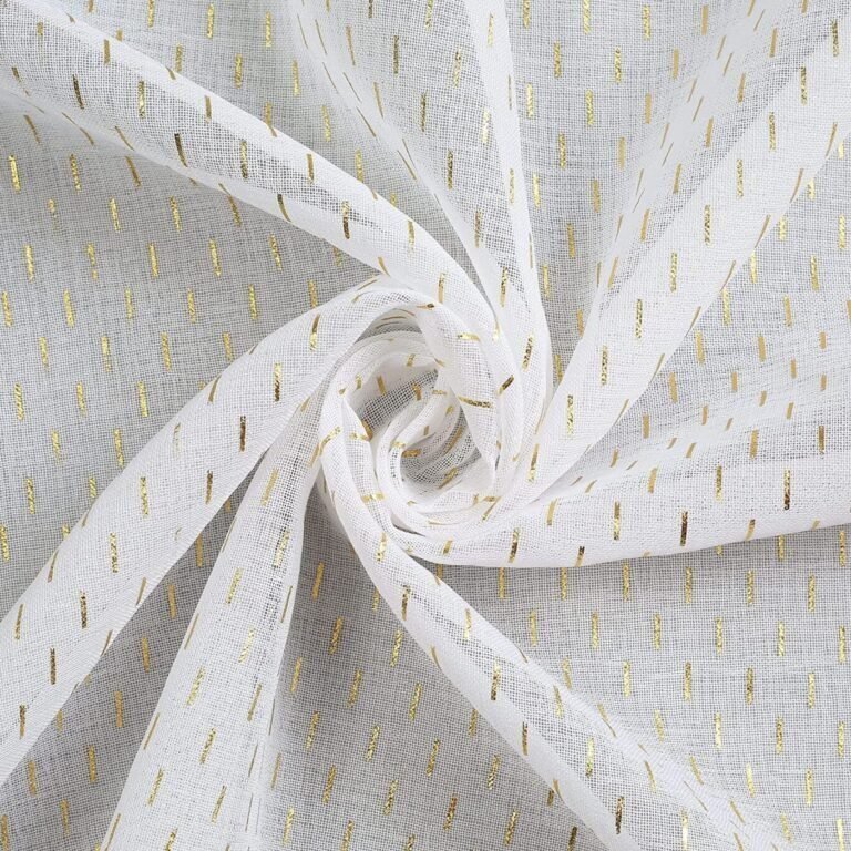 Visillos de dormitorio, Blanco lluvia en Dorado ,Traslucido para Salón Sala de Estar, Medidas (140x260cm). - Imagen 2
