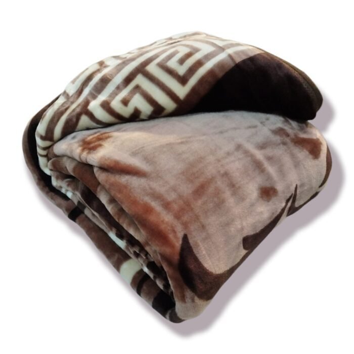 Manta Terciopelo Sofá y Cama de otoño e invierno, Térmica tacto suave de 220 x 240 cm modelo 05 color Marrón y Beige de 360g/m2. - Imagen 2