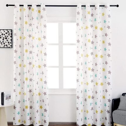 Cortinas Infantiles y Juvenil en Verde y Amarillo cada Panel de Medidas 140x260cm  Estampado de Estrellas para Habitación ,Sala.