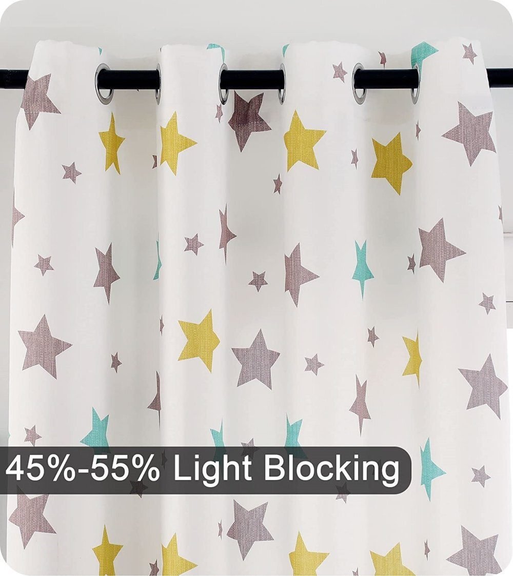 Cortinas Infantiles y Juvenil en Verde y Amarillo cada Panel de Medidas 140x260cm Estampado de Estrellas para Habitación ,Sala. - Imagen 3