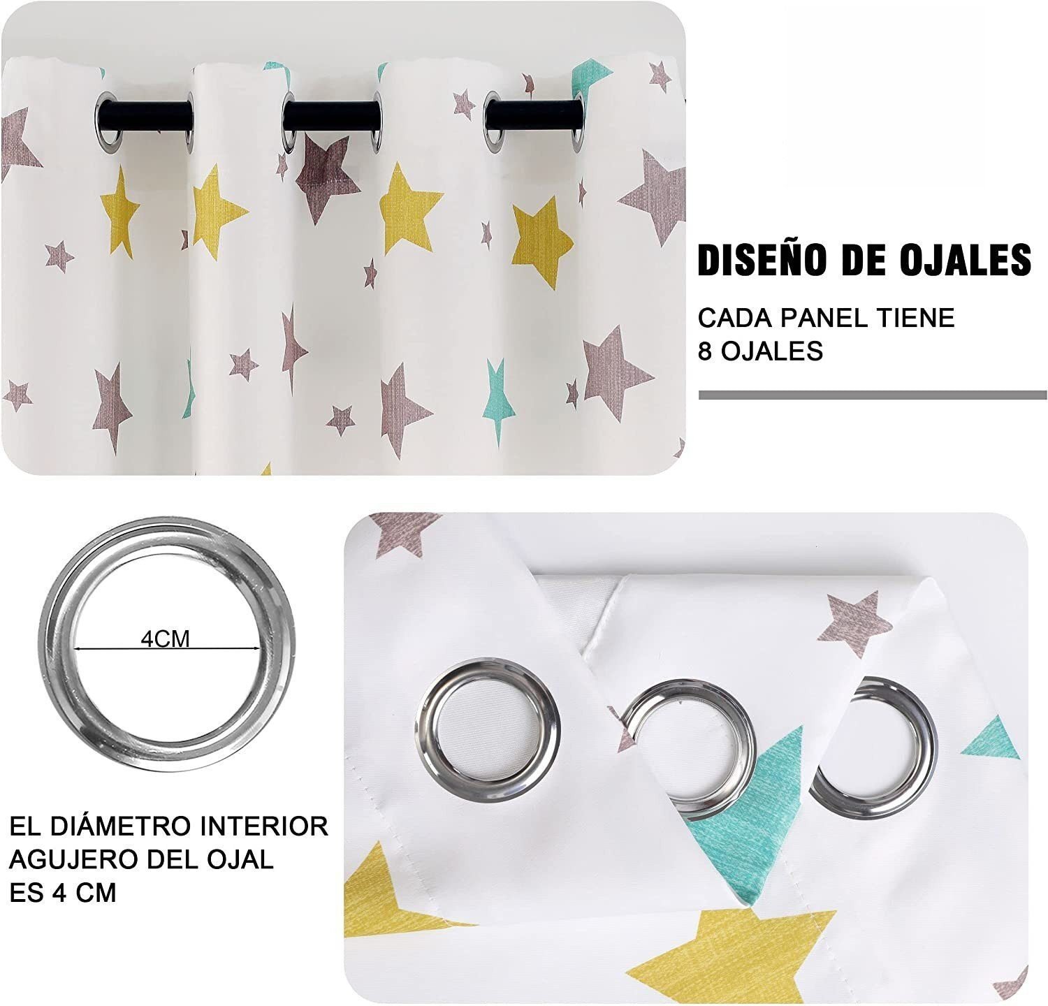 Cortinas Infantiles y Juvenil en Verde y Amarillo cada Panel de Medidas 140x260cm Estampado de Estrellas para Habitación ,Sala. - Imagen 6