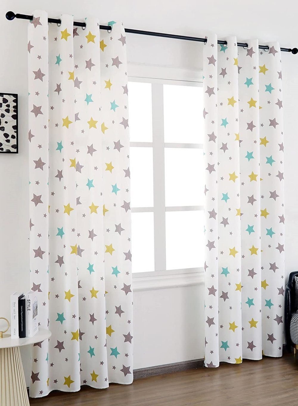 Cortinas Infantiles y Juvenil en Verde y Amarillo cada Panel de Medidas 140x260cm Estampado de Estrellas para Habitación ,Sala. - Imagen 7