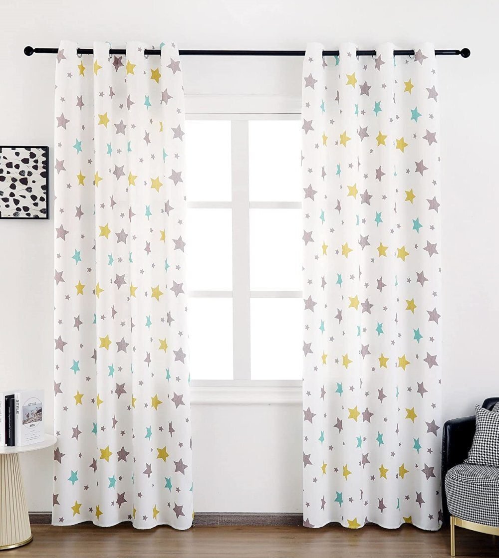 Cortinas Infantiles y Juvenil en Verde y Amarillo cada Panel de Medidas 140x260cm Estampado de Estrellas para Habitación ,Sala. - Imagen 9