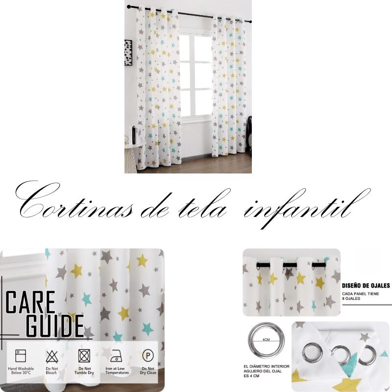 Cortinas Infantiles y Juvenil en Verde y Amarillo cada Panel de Medidas 140x260cm Estampado de Estrellas para Habitación ,Sala. - Imagen 10