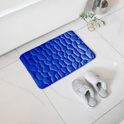 Alfombra Baño Color Sólido Azulón Antideslizante Alfombra Suave Absorbente con Dibujo Geométrico para Baño Dormitorio Pasillo Sala de Estar Cocina Hay dos Medidas (40 x 60 cm y 50 x 70 cm)
