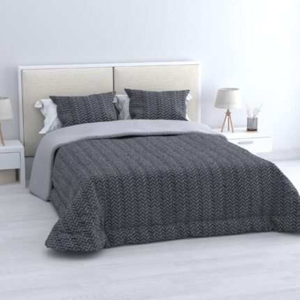 Edredón Sherpa Nórdico Gris Jacquard Espiga: Sedalina Tacto Peluche, Sherpa Interior, 600grs Gramaje, 260cm Largo + Fundas Almohadas Regalo 50x70cm.