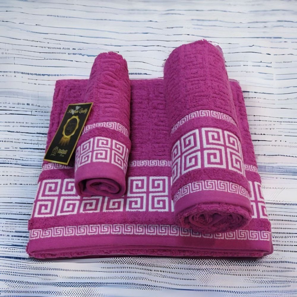 Toallas de baño de %100 algodón Portugués de alta calidad Juego de toallas Grego en Fucsia gruesas y duraderas de 600g. - Imagen 4