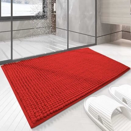 Alfombra Baño ,Cocina ,Mascota, En Rojo, Antideslizante, Multifuncional ,Felpa Microfibra Chinilla, Suave, Cómoda Y Súper Absorbente Hay Dos Medidas (40X60cm Y 50X70cm).