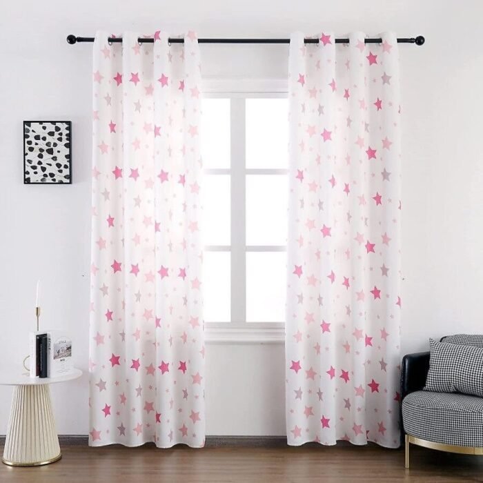 Cortinas Infantiles y Juvenil en Color Rosa cada Panel de Medidas 140x260cm Estampado de Estrellas para Habitación ,Sala.