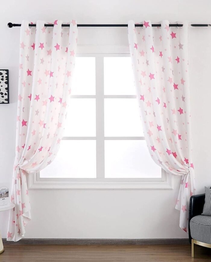 Cortinas Infantiles y Juvenil en Color Rosa cada Panel de Medidas 140x260cm Estampado de Estrellas para Habitación ,Sala. - Imagen 4