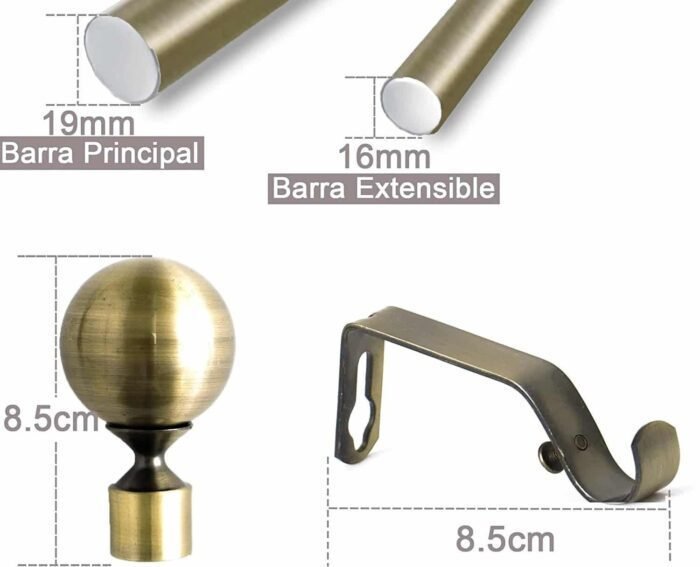 Barra Extensible Cortina M-Bola 19-16mm Acero Oro - Imagen 2