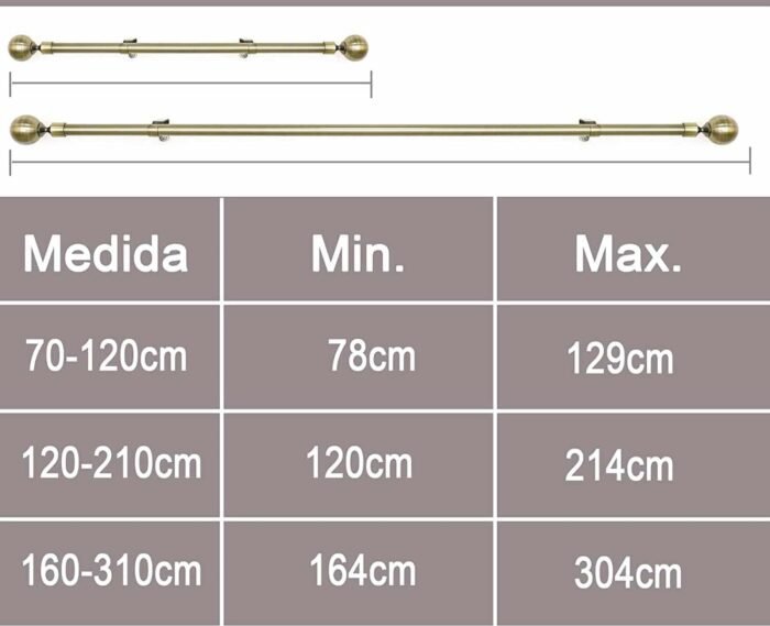 Barra Extensible Cortina M-Bola 19-16mm Acero Oro - Imagen 6