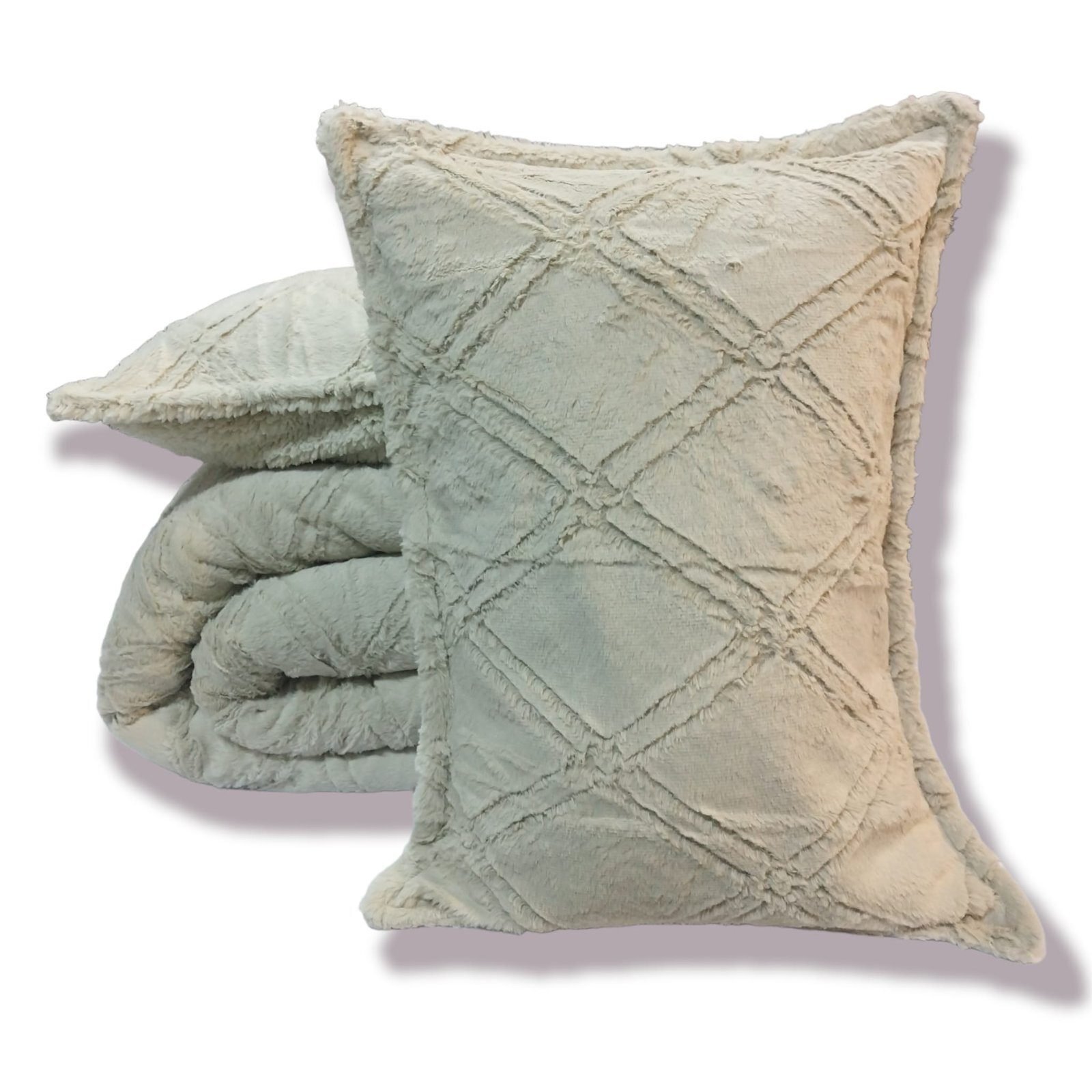 Edredón Visón Sherpa Cama 90-150cm Beige: Diamond Tacto Peluche, Sherpa Interior, 600grs Gramaje, 260cm Largo + Fundas Almohadas Regalo 50x70cm. - Imagen 2