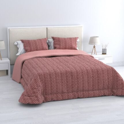 Edredón Sherpa Nórdico Cama Rosa Jacquard Espiga: Sedalina Tacto Peluche, Sherpa Interior, 600grs Gramaje, 260cm Largo + Fundas Almohadas Regalo 50x70cm.