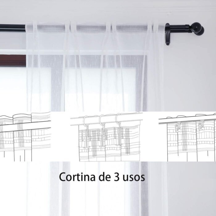 Cortinas translucido con 3 Formas de( uso) con diseño Lluvia blanco, para Salón ,Habitación con Efecto de visillo 140X260cm - Imagen 6