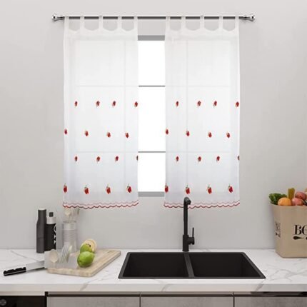 Visillos Cocina Fresa 1m - Modelos Ventana y Puerta