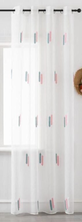Cortina Sala ,Dormitorio, Habitación , Salón traslucida Fino bordado en Palos Rosa y Agua con 8 Ojales de Acero. - Imagen 4