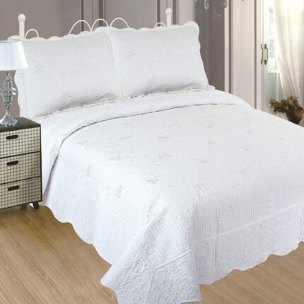 Colcha bouti Cama (B-2611) Cubrecama Bordada Cosida con Fundas para Primavera/Verano/otoño,Blanco