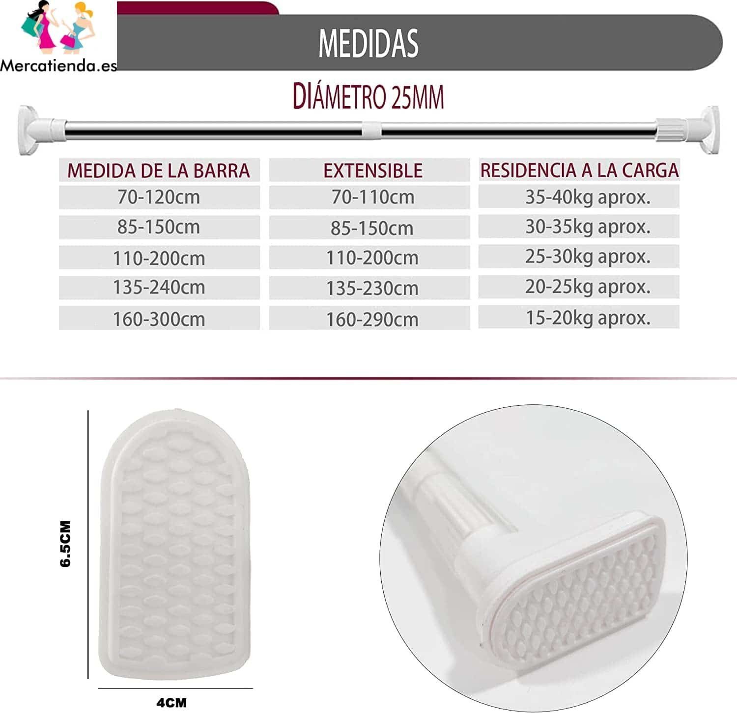 Barra Extensible Ajustable 25mm - Montaje Fácil Sin Taladro - Imagen 3
