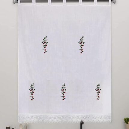 Cortinas Cocina Rústica Bordadas M-Ramos | Verde y Rojo