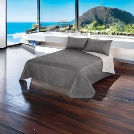Colcha cama verano Reversible, en Gris. Alejandría Termo sellado asegura y Garantiza su Durabilidad al lavado. Cuadrantes de Regalo 50 x 70cm.
