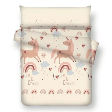 funda nórdica para cama de 90cm unicornio juego con bajera 3 piezas juvenil Tejido 50% algodón, 50% poliéster.